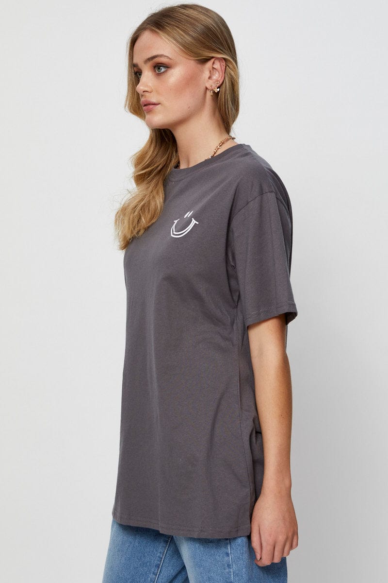 GRAPHIC TEE Grey Graphic T Shirt Short Sleeve for Women by Ally