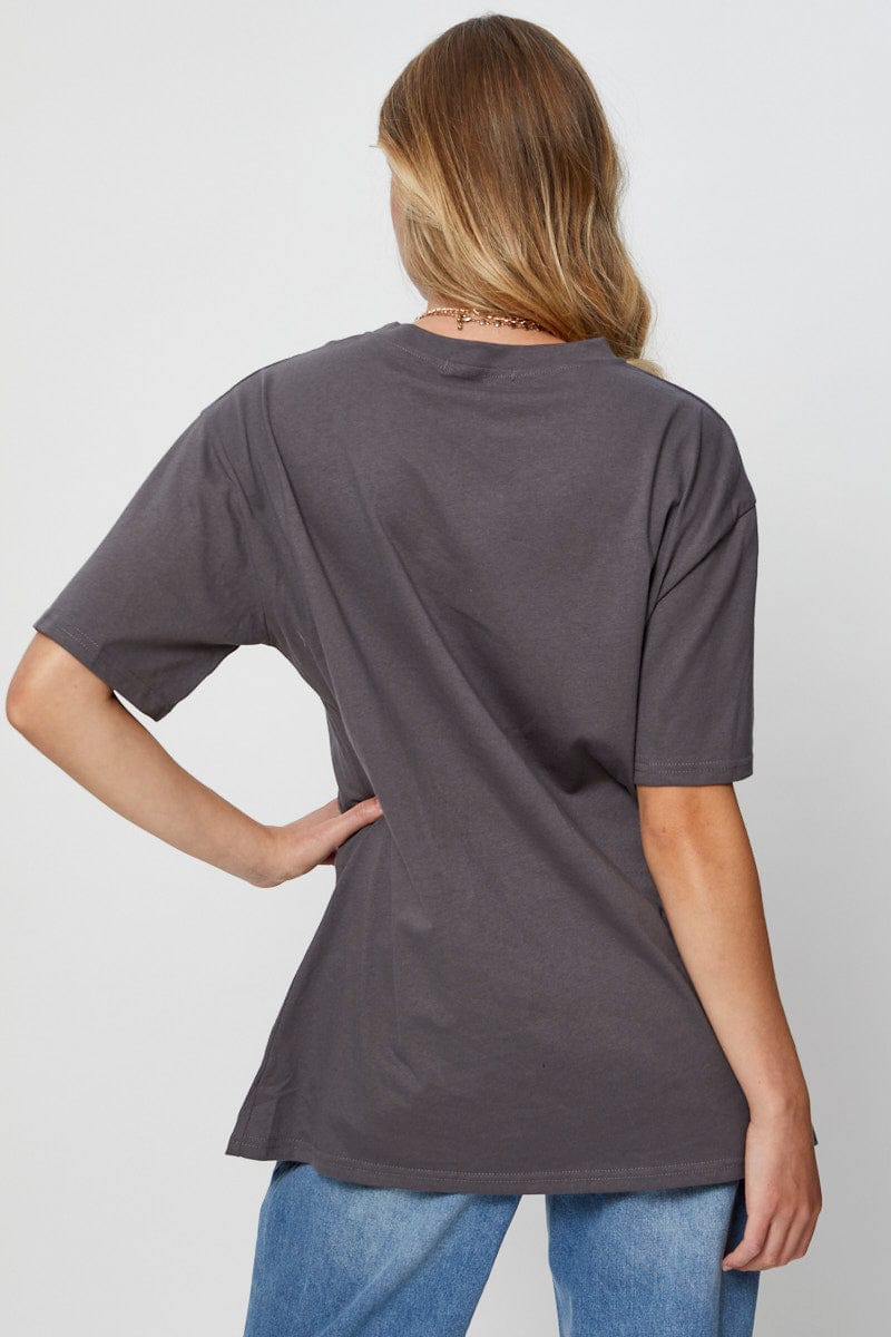 Women’s Grey Graphic T Shirt Short Sleeve | Ally Fashion