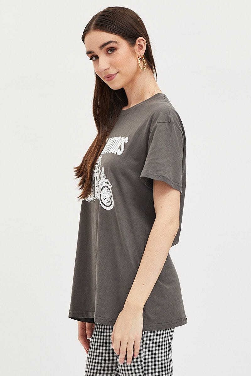 GRAPHIC TEE Grey Graphic T Shirt Short Sleeve for Women by Ally