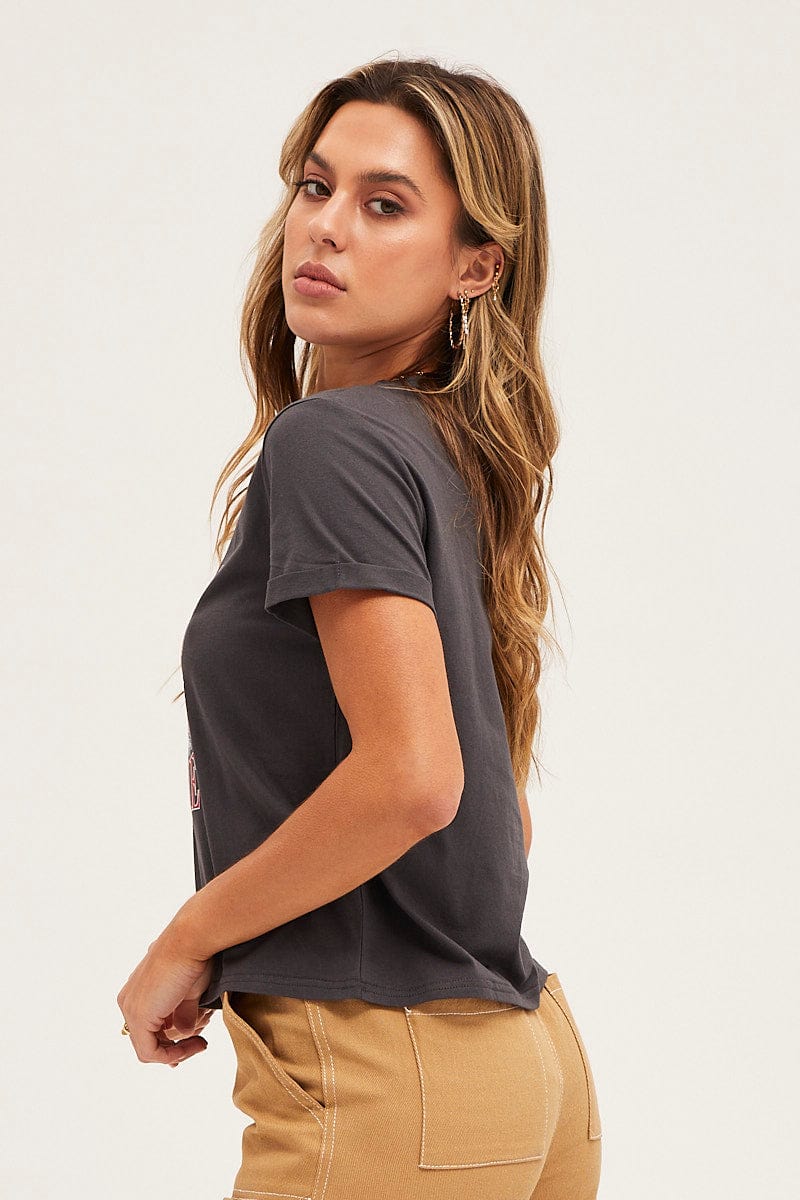 GRAPHIC TEE Grey Short Sleeve Graphic Tee for Women by Ally