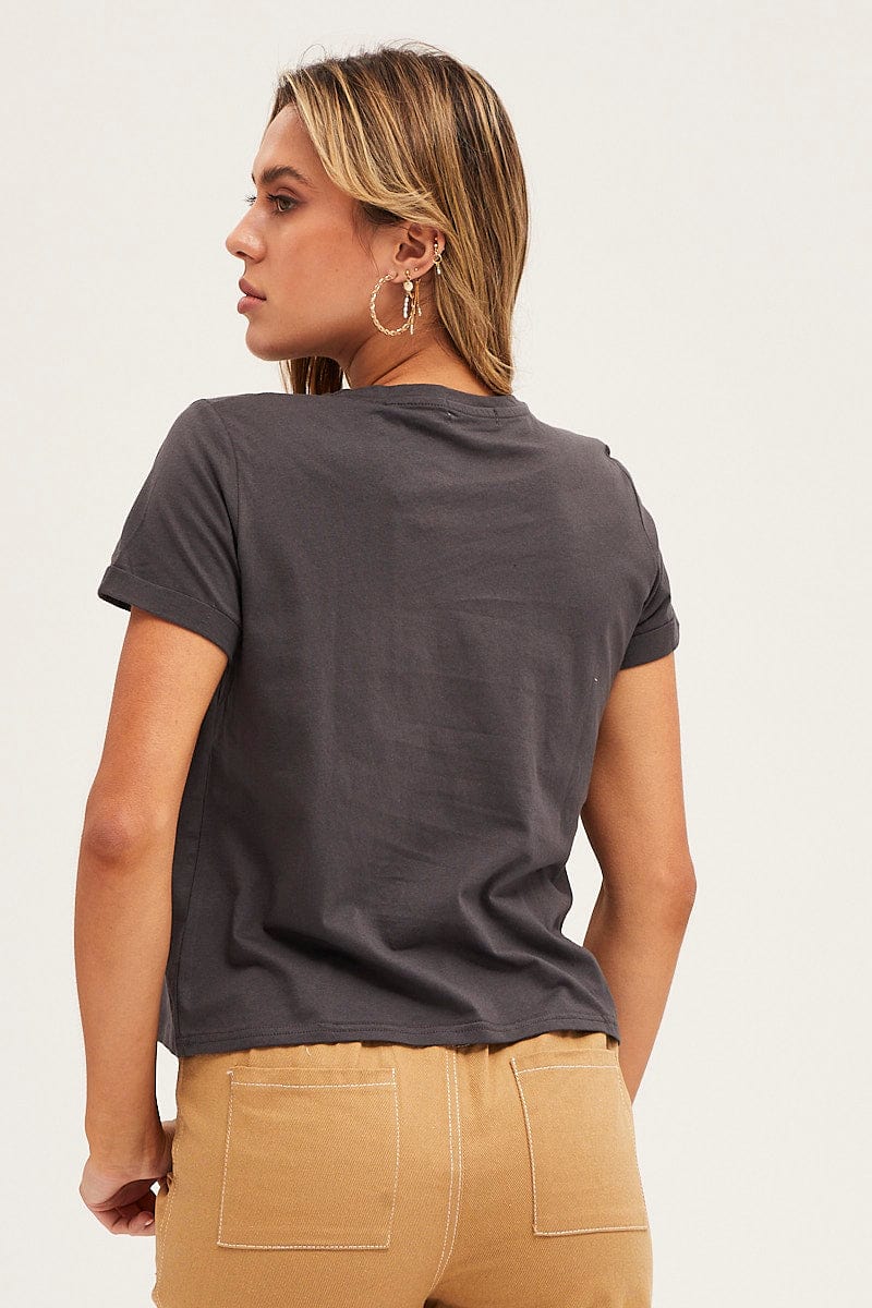 GRAPHIC TEE Grey Short Sleeve Graphic Tee for Women by Ally