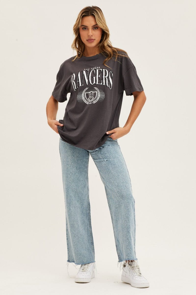 GRAPHIC TEE Grey Short Sleeve Graphic Tee for Women by Ally