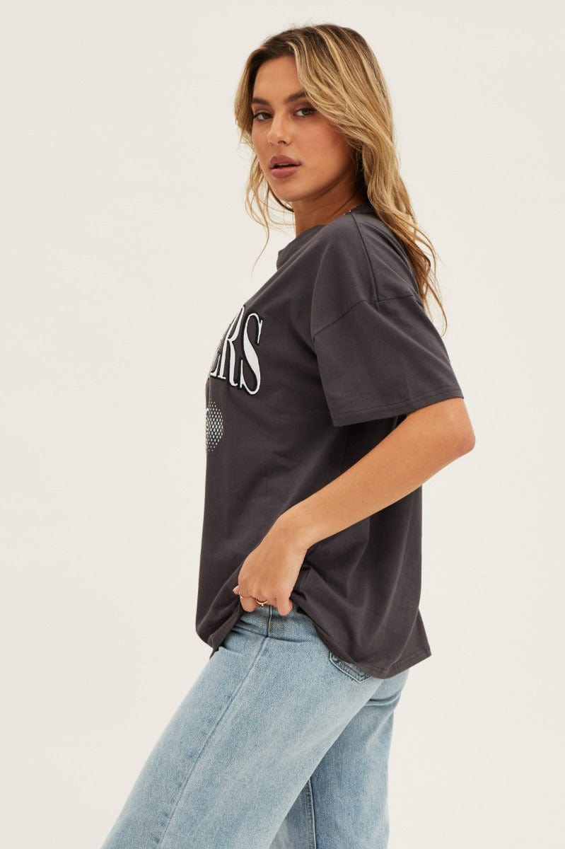 GRAPHIC TEE Grey Short Sleeve Graphic Tee for Women by Ally
