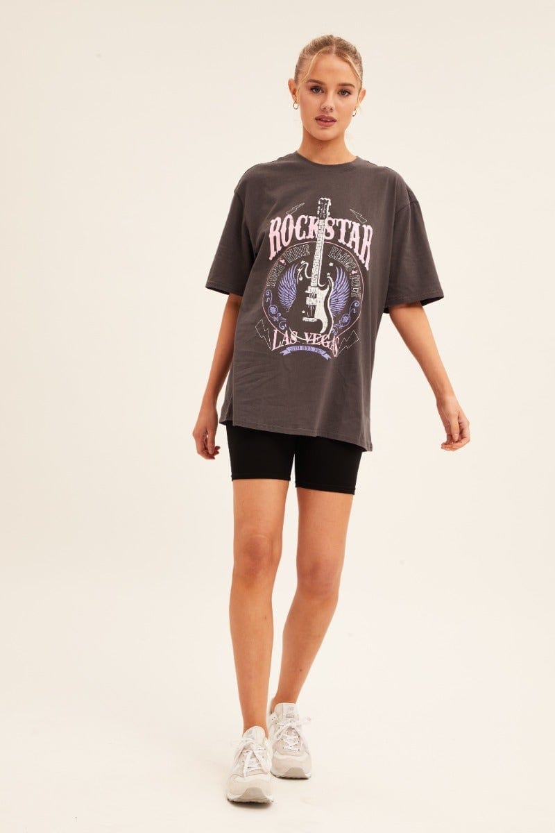 Women's Grey T Shirt Short Sleeve Crew Neck Ally Fashion