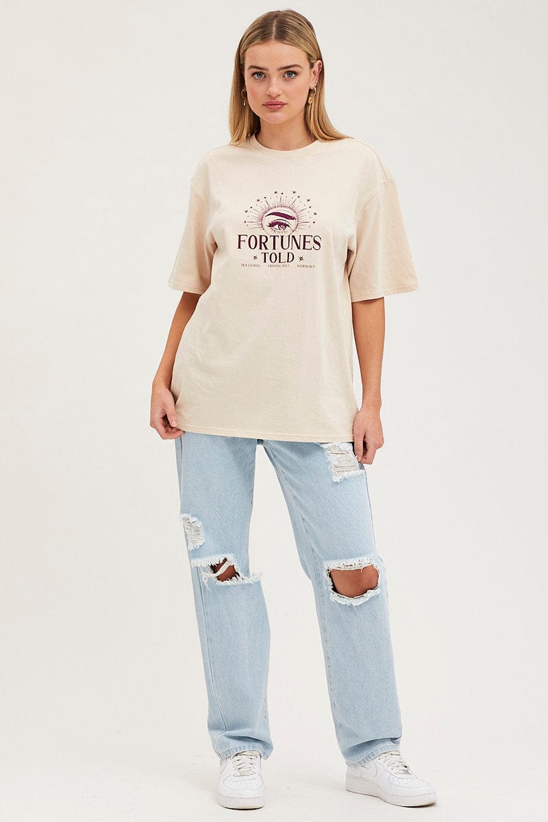 GRAPHIC TEE Nude Long Line T Shirt Short Sleeve for Women by Ally