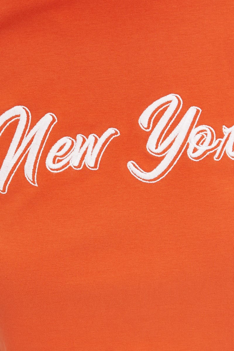 GRAPHIC TEE Orange Baby Tee Short Sleeve Crew Neck Crop New York for Women by Ally