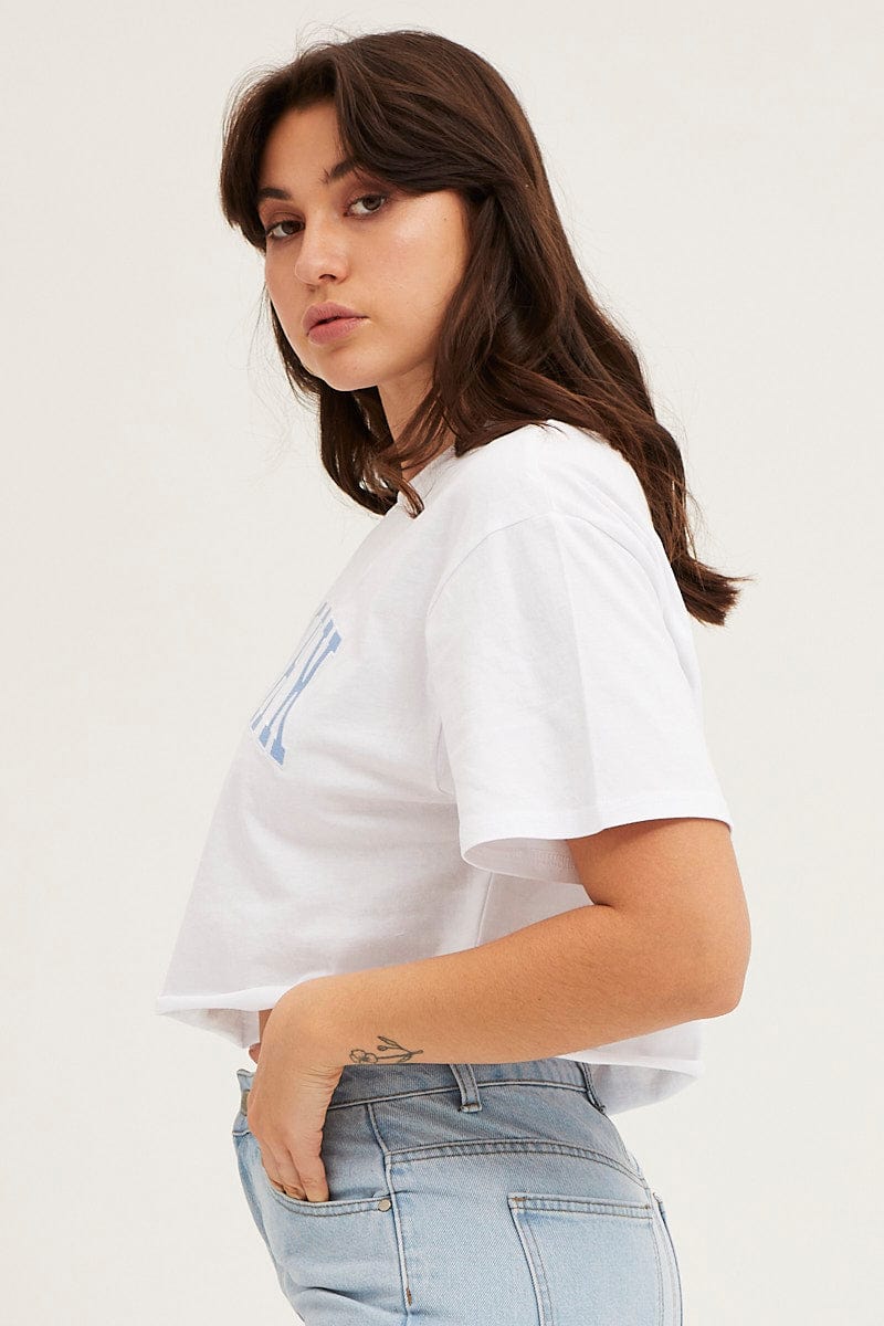GRAPHIC TEE White Crop T Shirt Embroided for Women by Ally