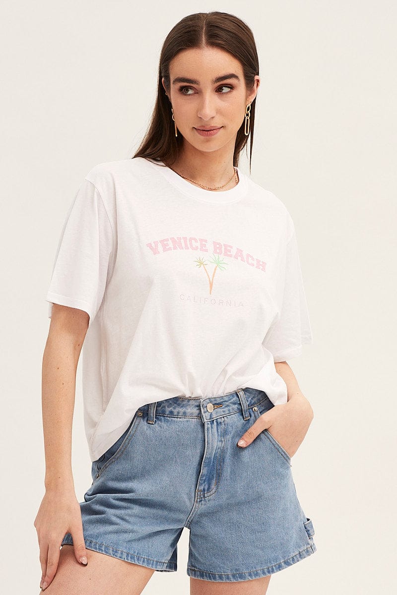 GRAPHIC TEE White Embroidered Tee for Women by Ally