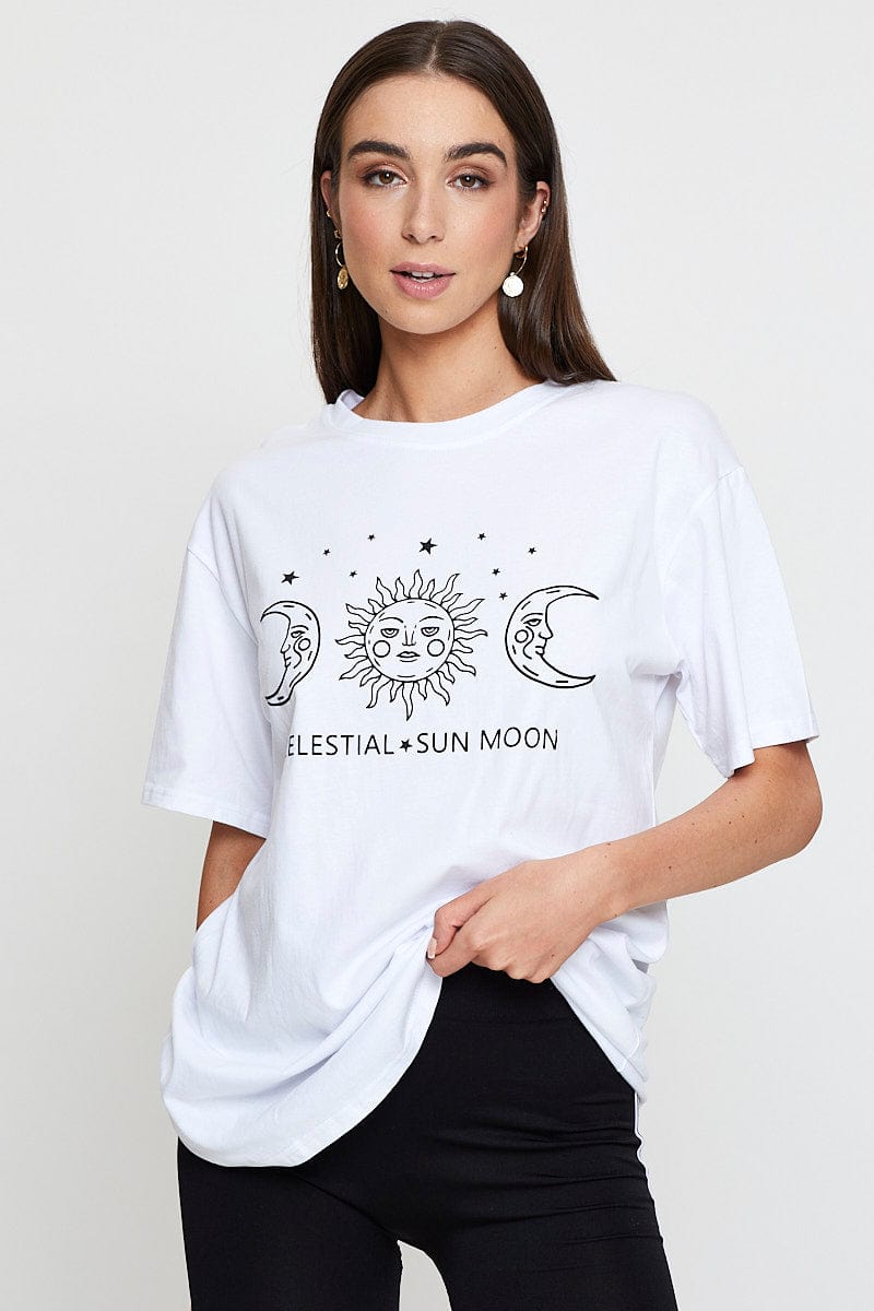 GRAPHIC TEE White Graphic T Shirt Short Sleeve for Women by Ally