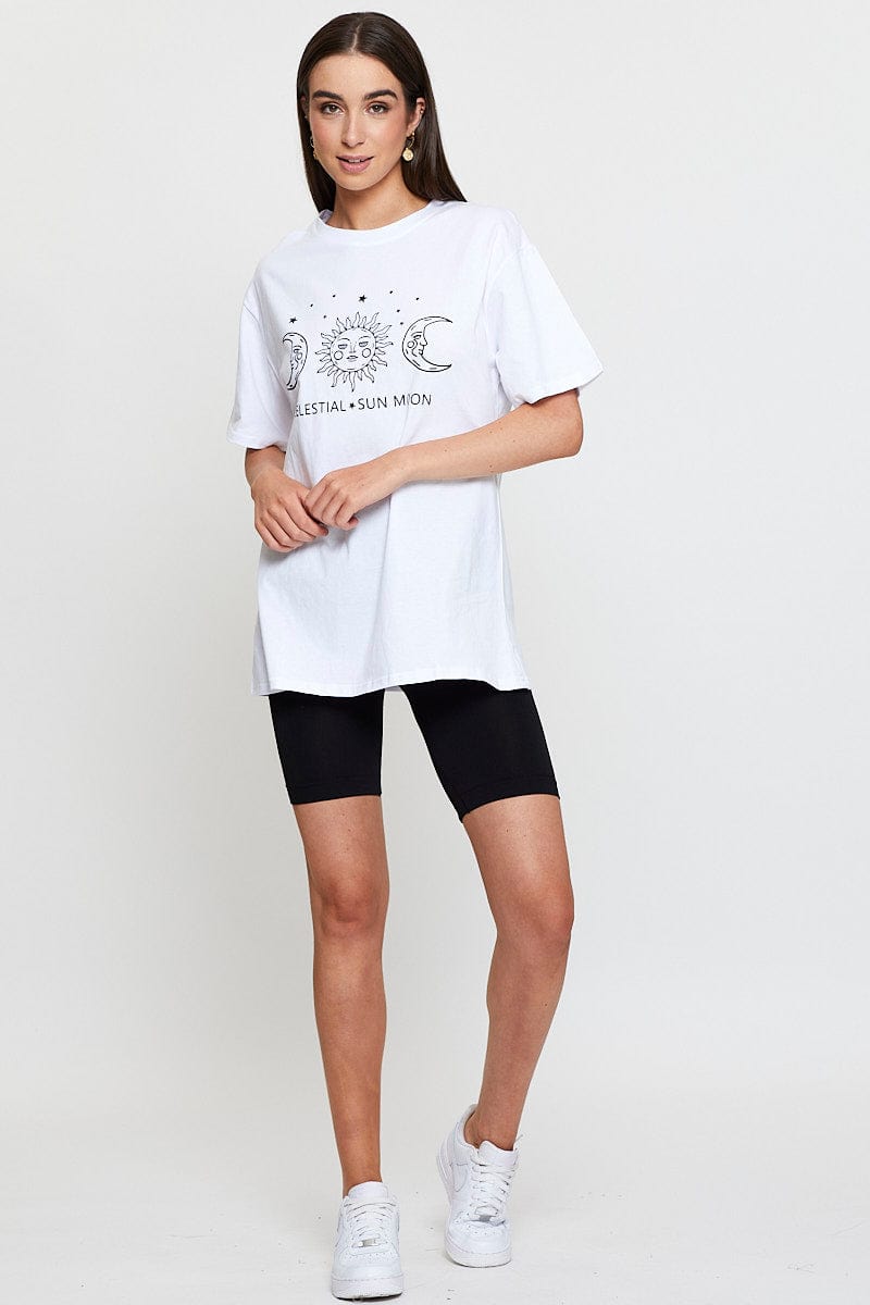 GRAPHIC TEE White Graphic T Shirt Short Sleeve for Women by Ally