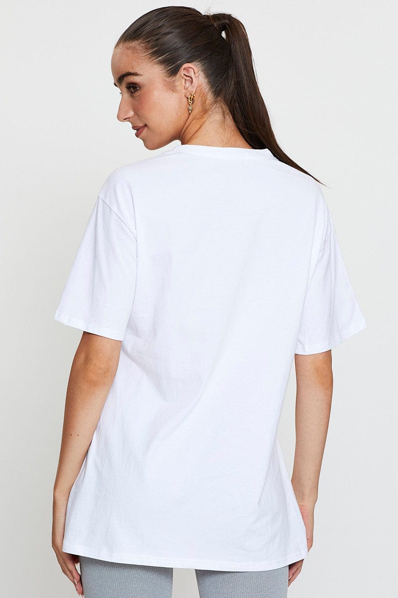 GRAPHIC TEE White Graphic T Shirt Short Sleeve for Women by Ally