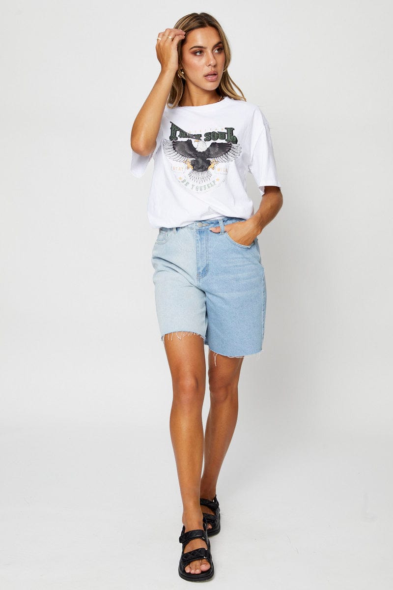 GRAPHIC TEE White Graphic T Shirt Short Sleeve for Women by Ally