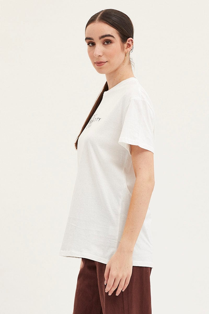 GRAPHIC TEE White Graphic T Shirt Short Sleeve for Women by Ally