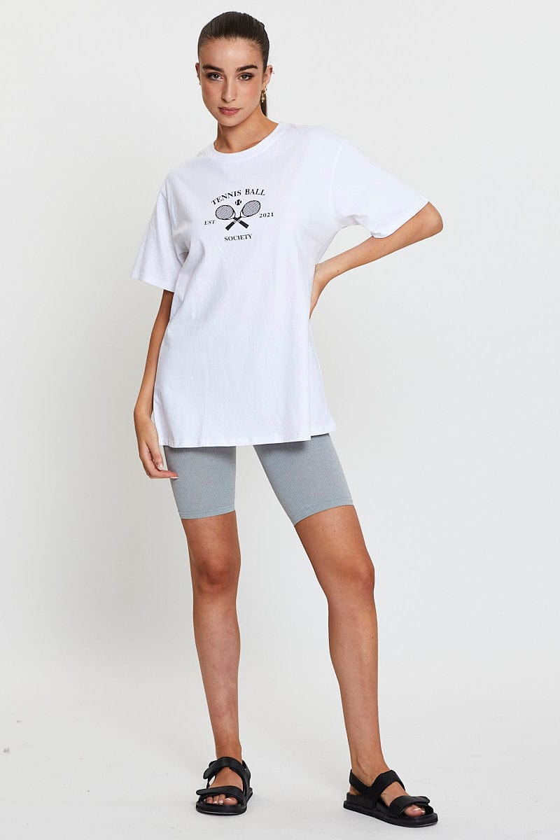 GRAPHIC TEE White Graphic T Shirt Short Sleeve Oversized for Women by Ally