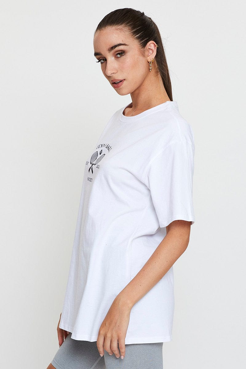 GRAPHIC TEE White Graphic T Shirt Short Sleeve Oversized for Women by Ally