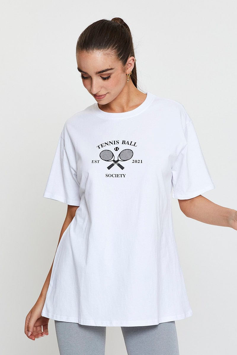 Women’s White Graphic T Shirt Short Sleeve Oversized | Ally Fashion