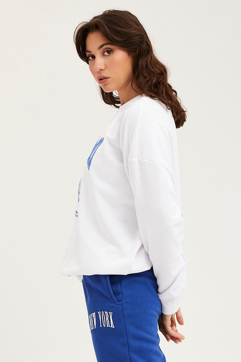 GRAPHIC TEE White Sweater Long Sleeve Embroided for Women by Ally