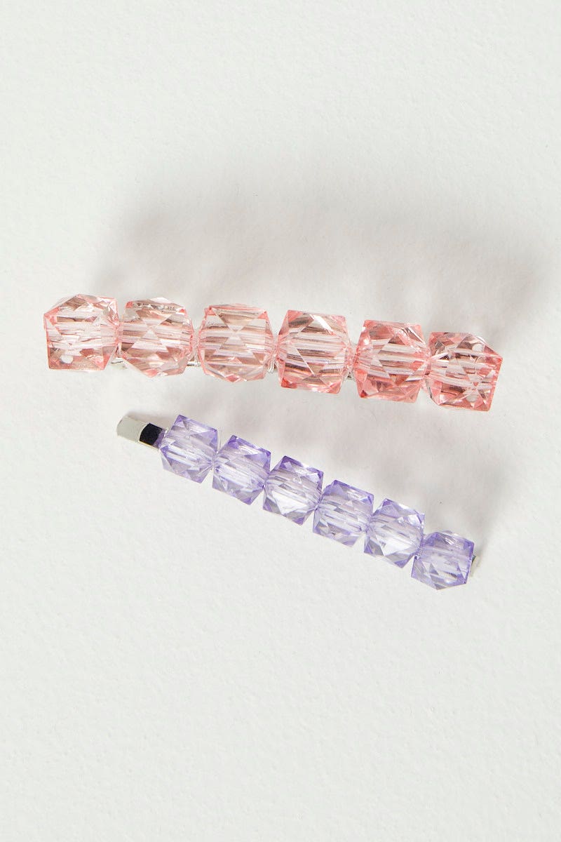 HAIR ACCESSORY Multi 2 Pack Beaded Hair Clips for Women by Ally