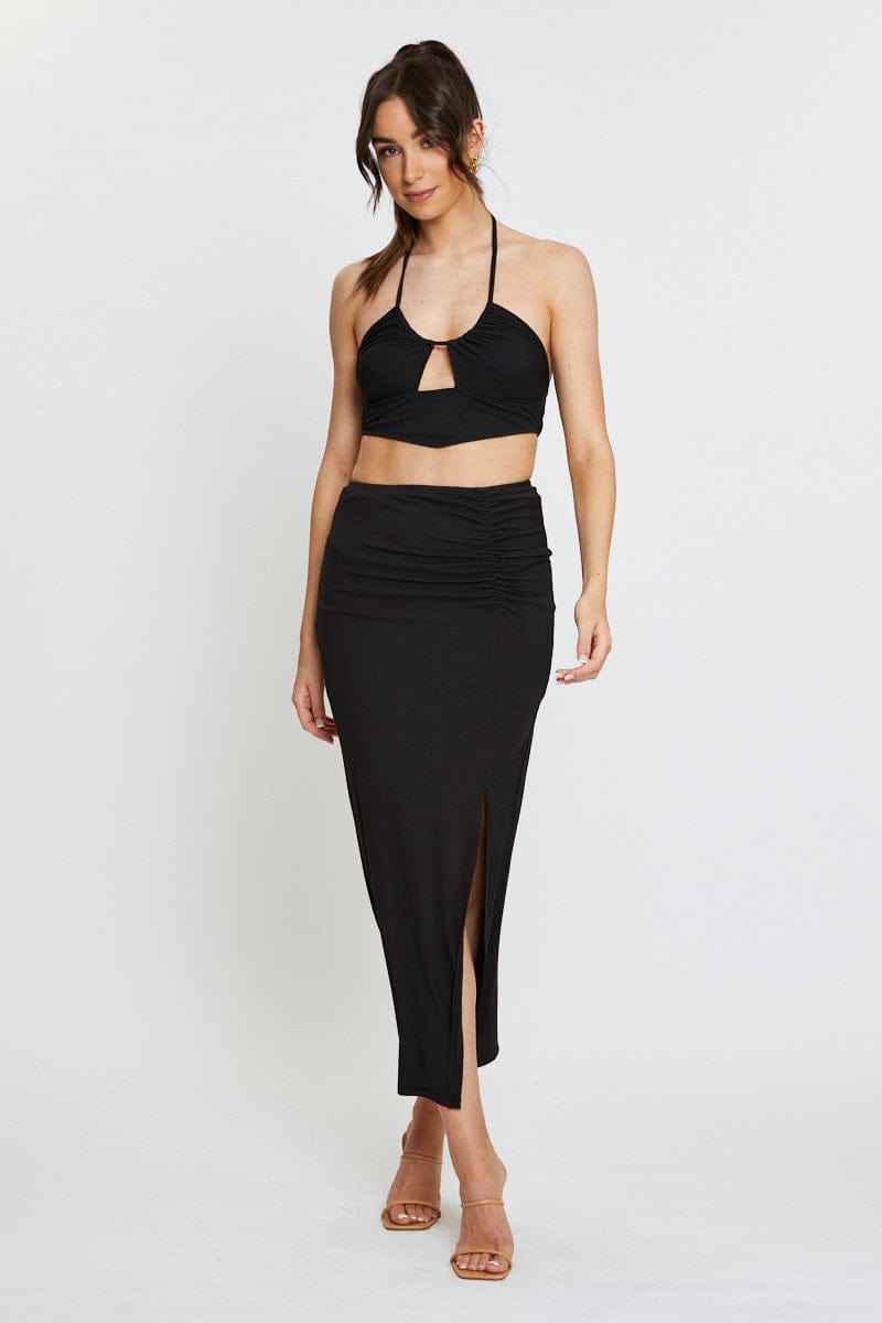 HALTER CROP Black Cut Out Crop Top Halter Neck for Women by Ally
