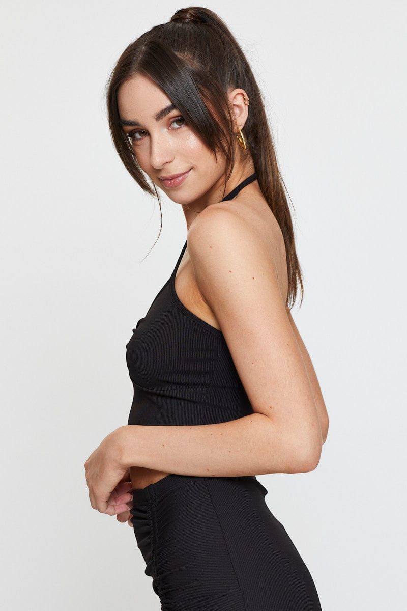 HALTER CROP Black Cut Out Crop Top Halter Neck for Women by Ally
