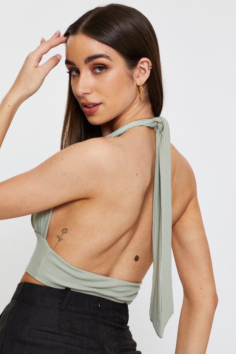 HALTER CROP Green Halter Top for Women by Ally