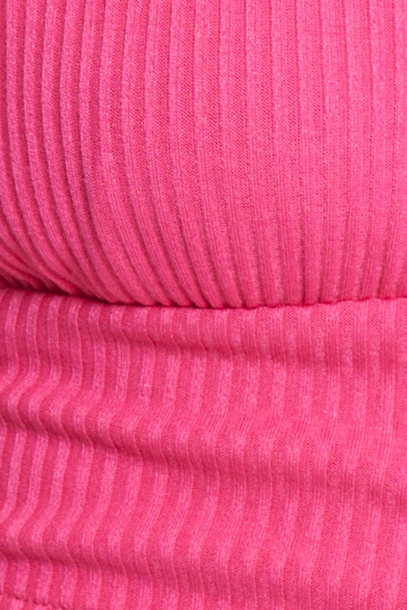 HALTER CROP Pink Jersey Top Halter Neck Ribbed for Women by Ally
