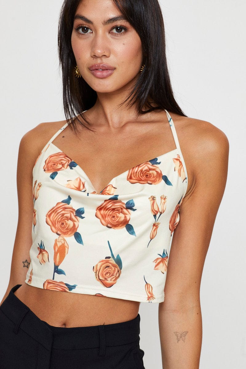 HALTER CROP Print Crop Top Sleeveless Cowl Neck for Women by Ally