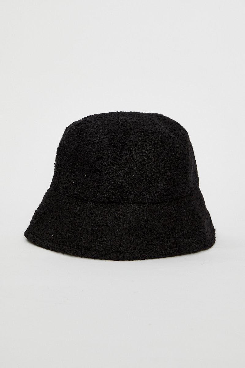 HATS Black Fuzzy Bucket Hat for Women by Ally
