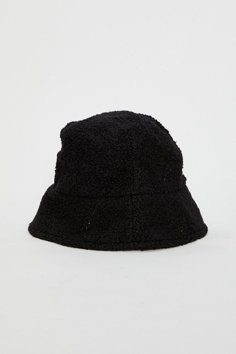 HATS Black Fuzzy Bucket Hat for Women by Ally