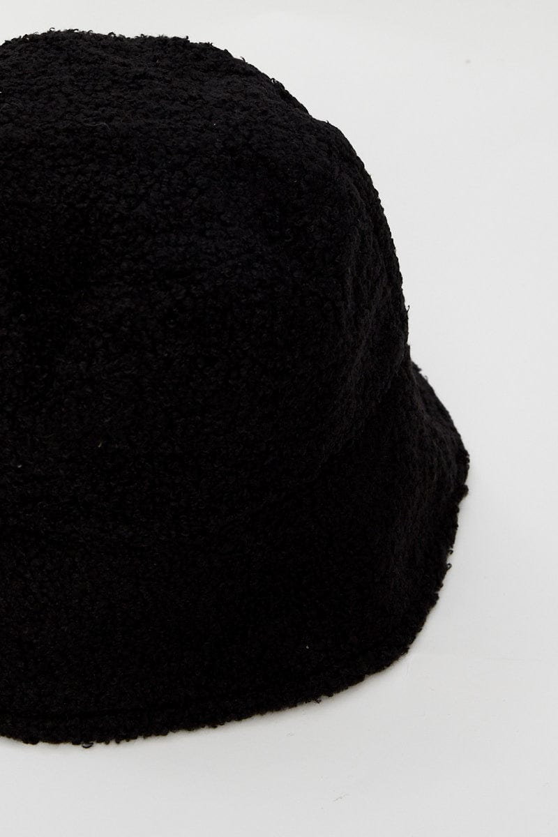 HATS Black Fuzzy Bucket Hat for Women by Ally