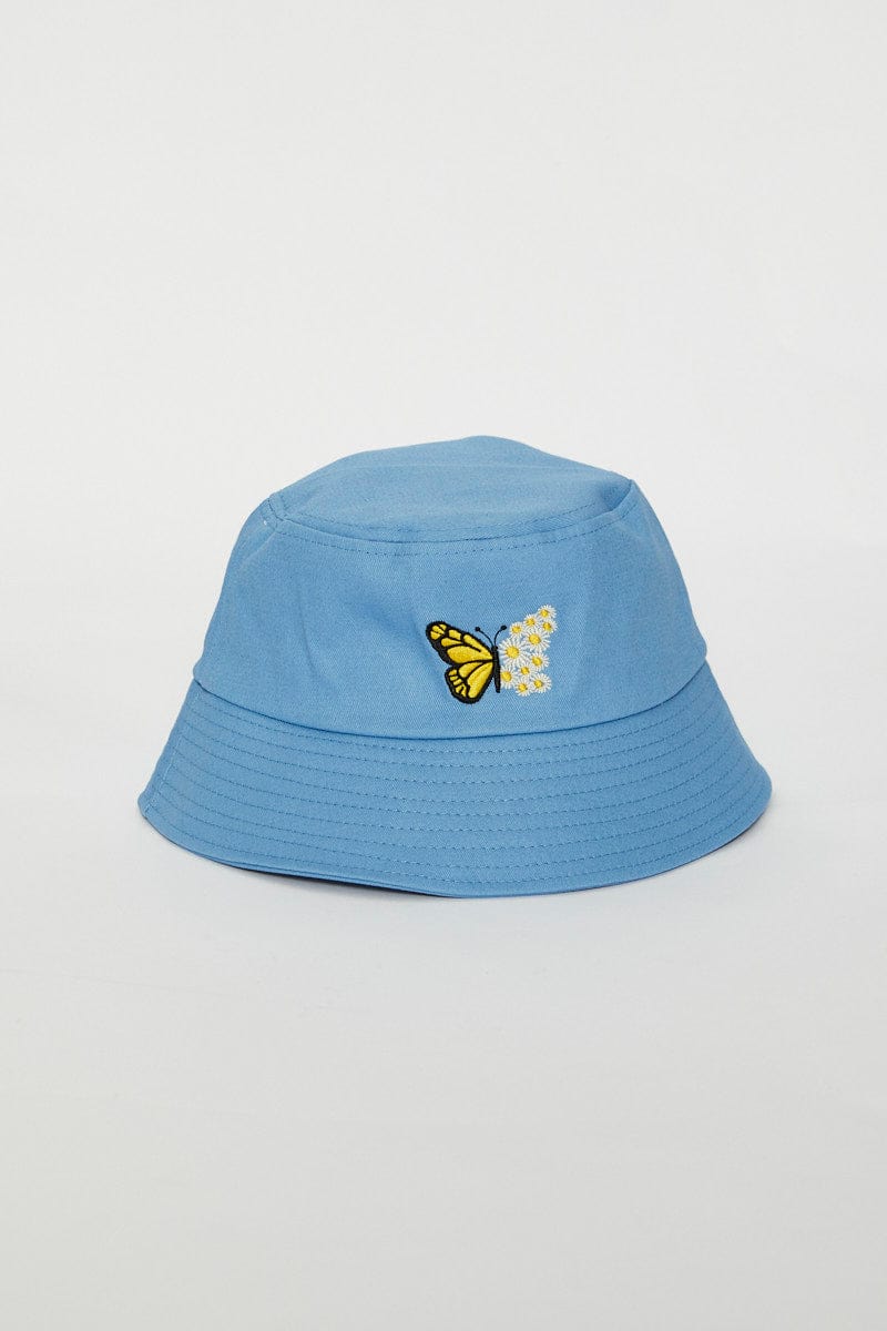 HATS Blue Butterfly & Flower Bucket Hat for Women by Ally