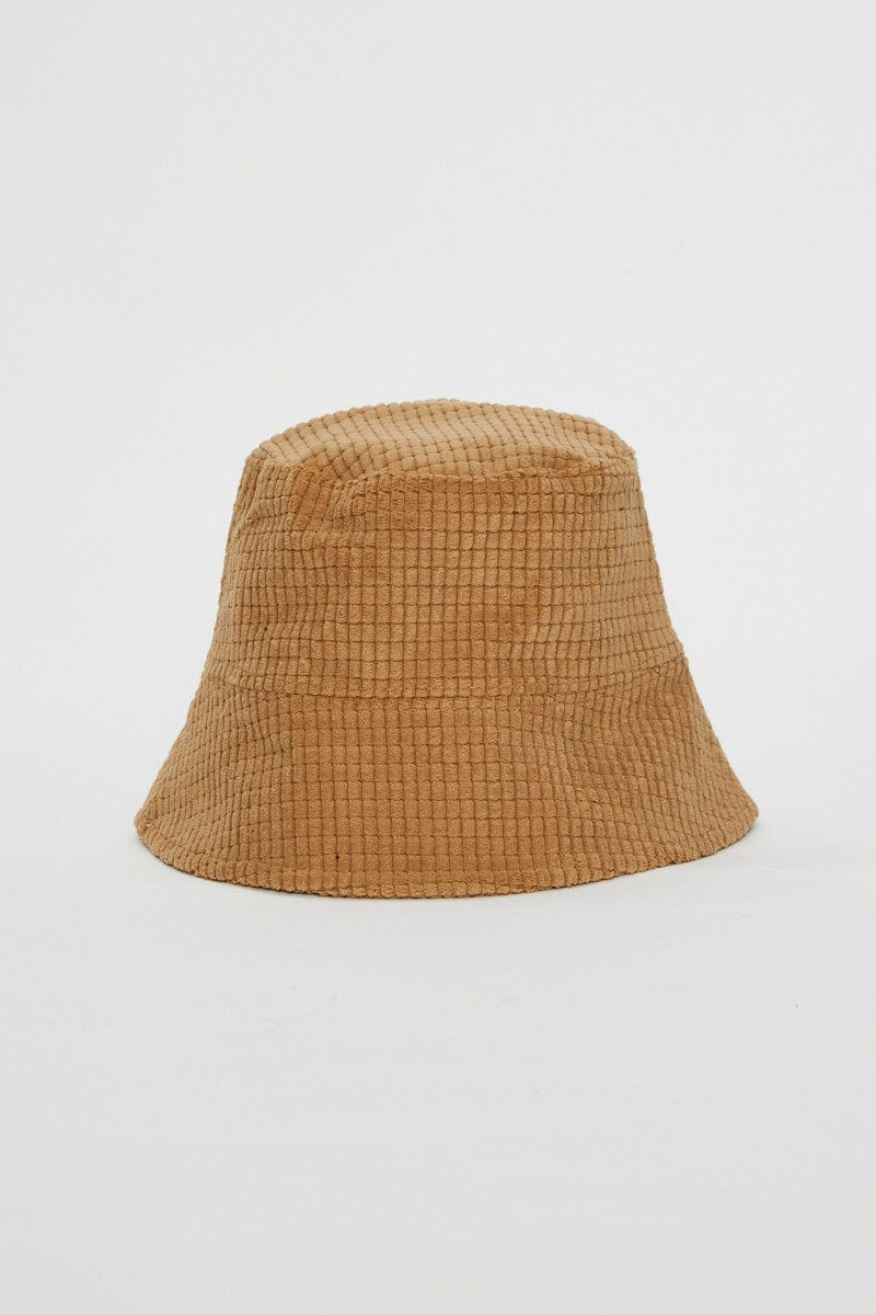 HATS Brown Corduroy Bucket Hat for Women by Ally