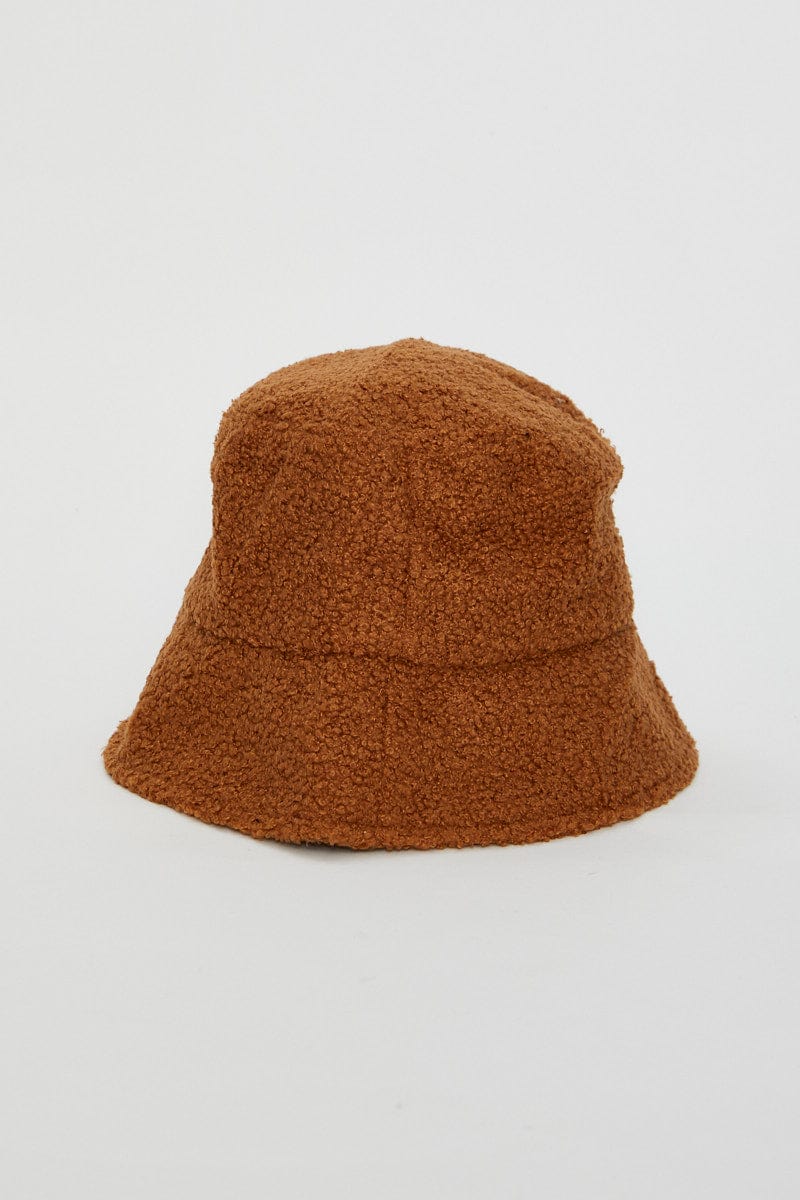 HATS Brown Fuzzy Bucket Hat for Women by Ally