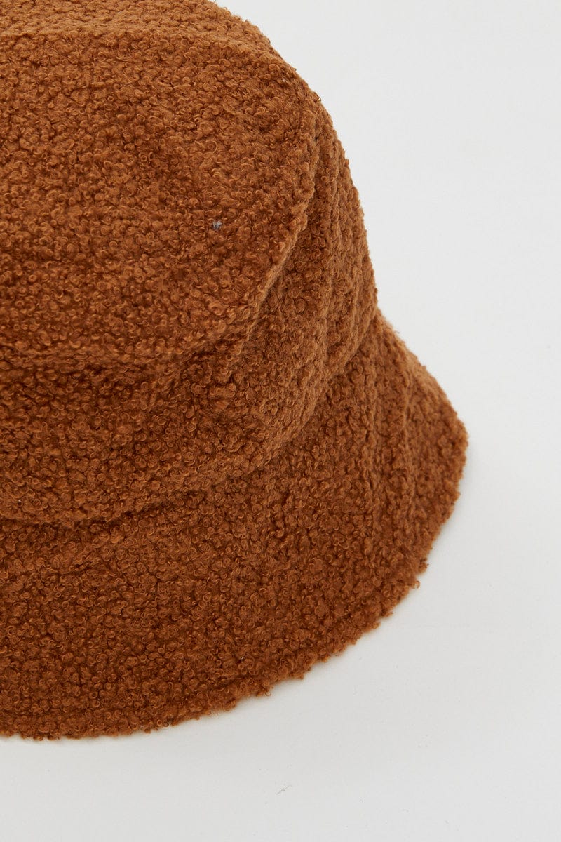 HATS Brown Fuzzy Bucket Hat for Women by Ally