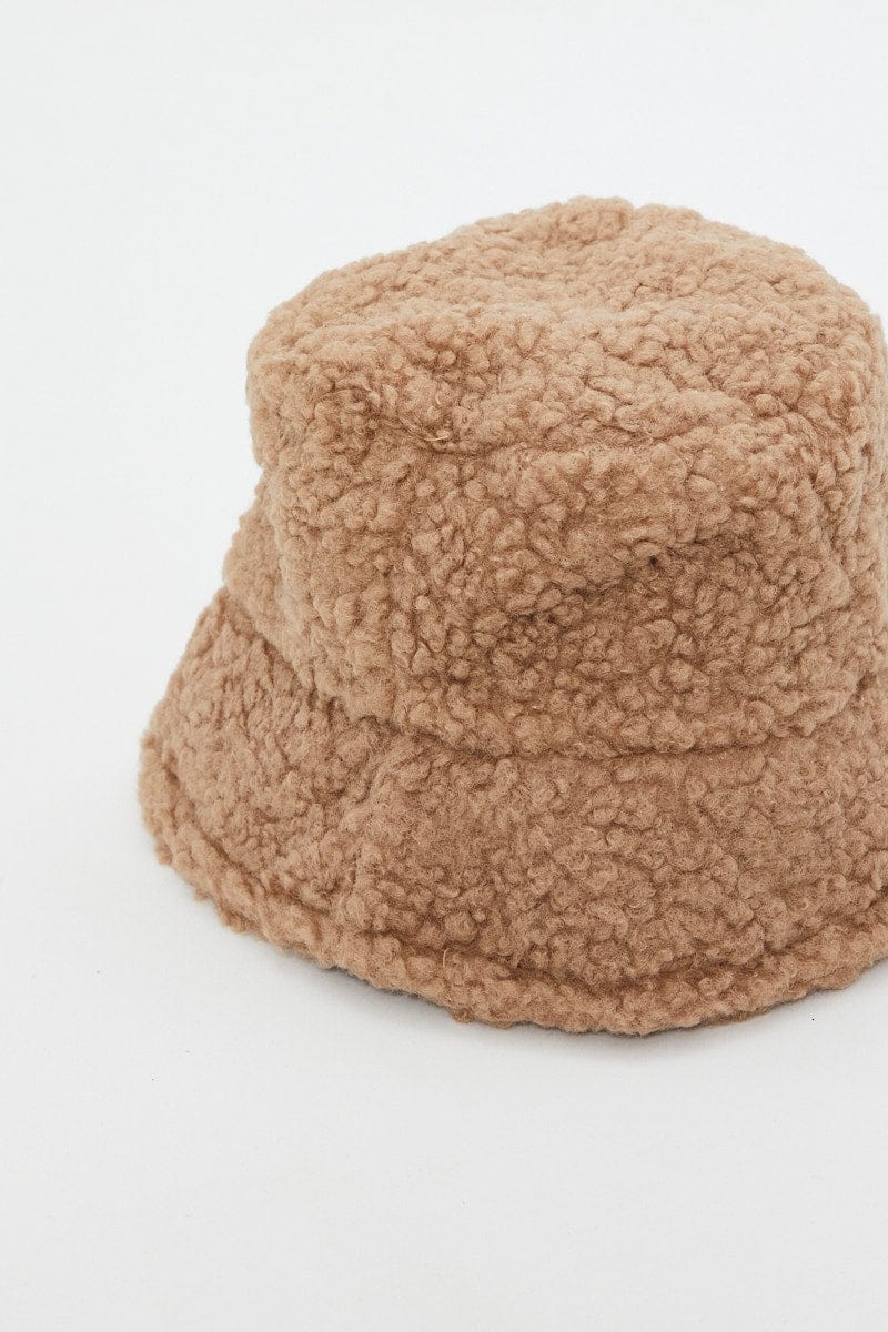 HATS Camel Borg Bucket Hat for Women by Ally