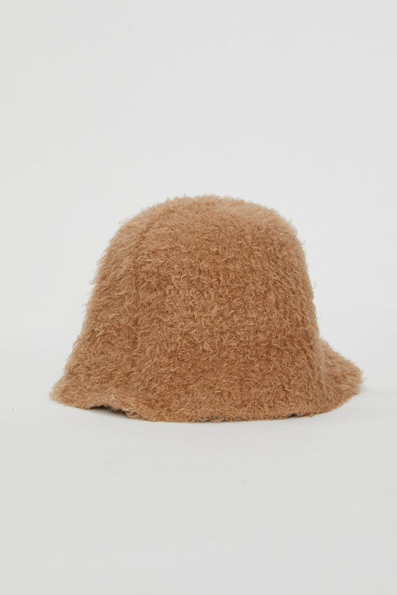 HATS Camel Fuzzy Bucket Hat for Women by Ally