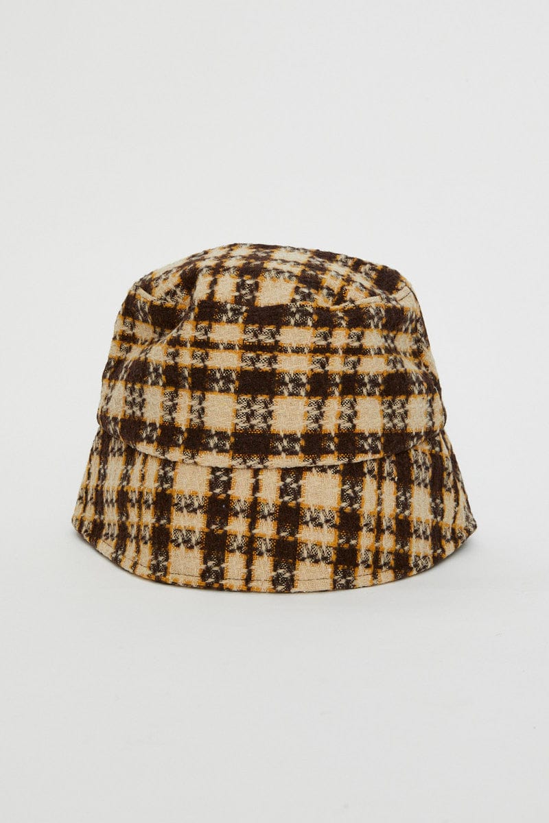 HATS Camel Plaid Bucket Hat for Women by Ally