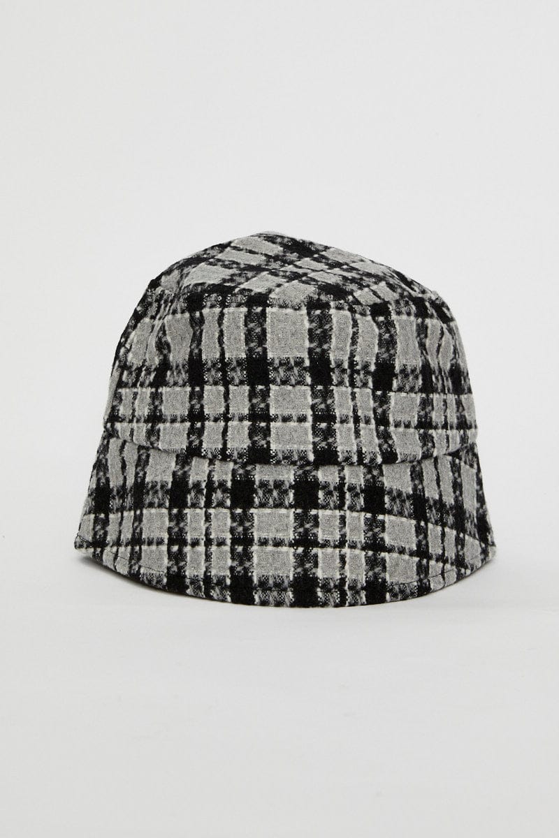 HATS Grey Plaid Bucket Hat for Women by Ally