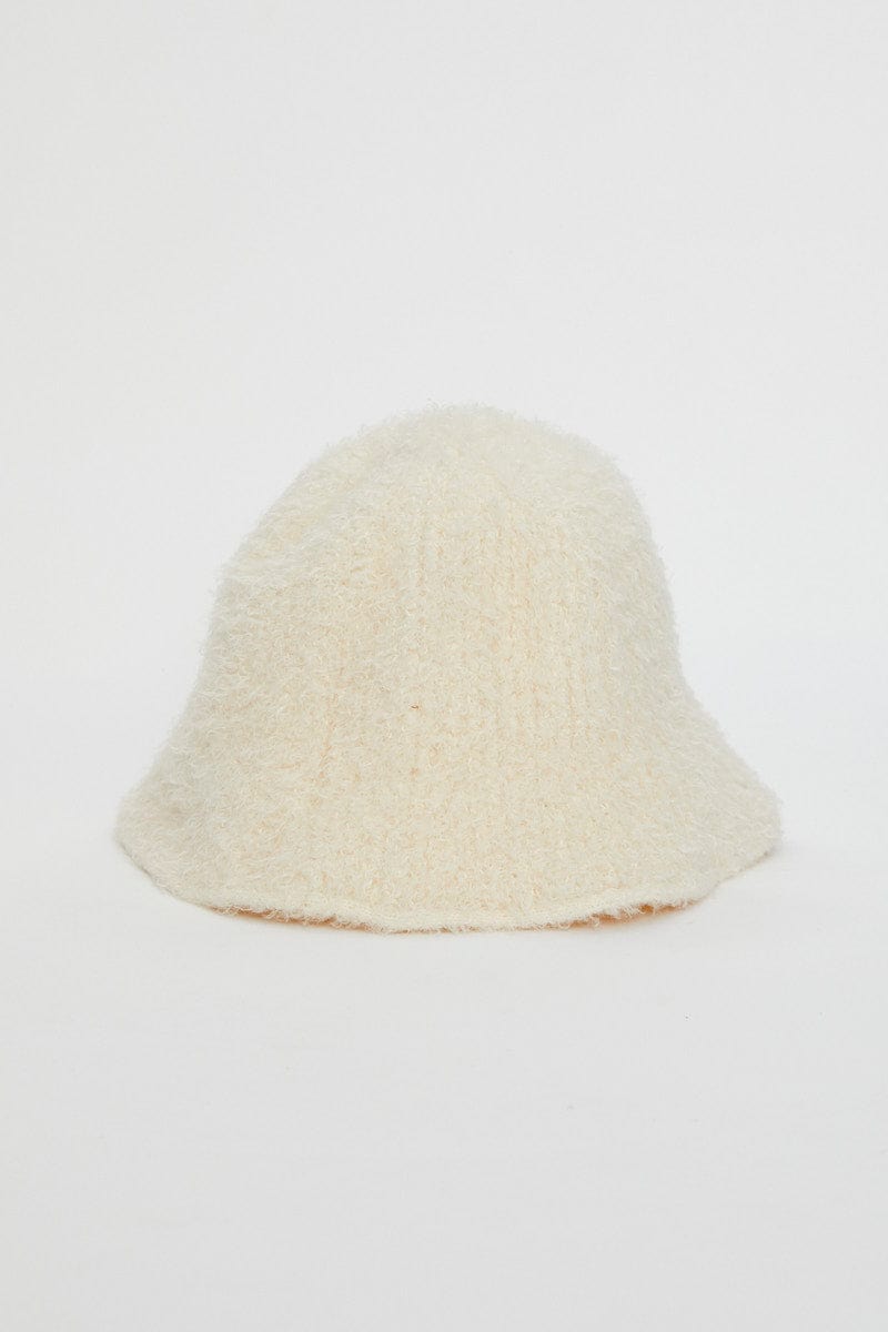 HATS White Fuzzy Bucket Hat for Women by Ally
