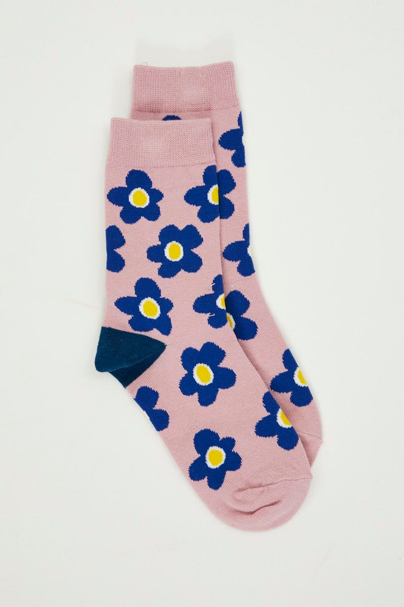 HOSIERY Print Retro Flower Power Print Socks for Women by Ally