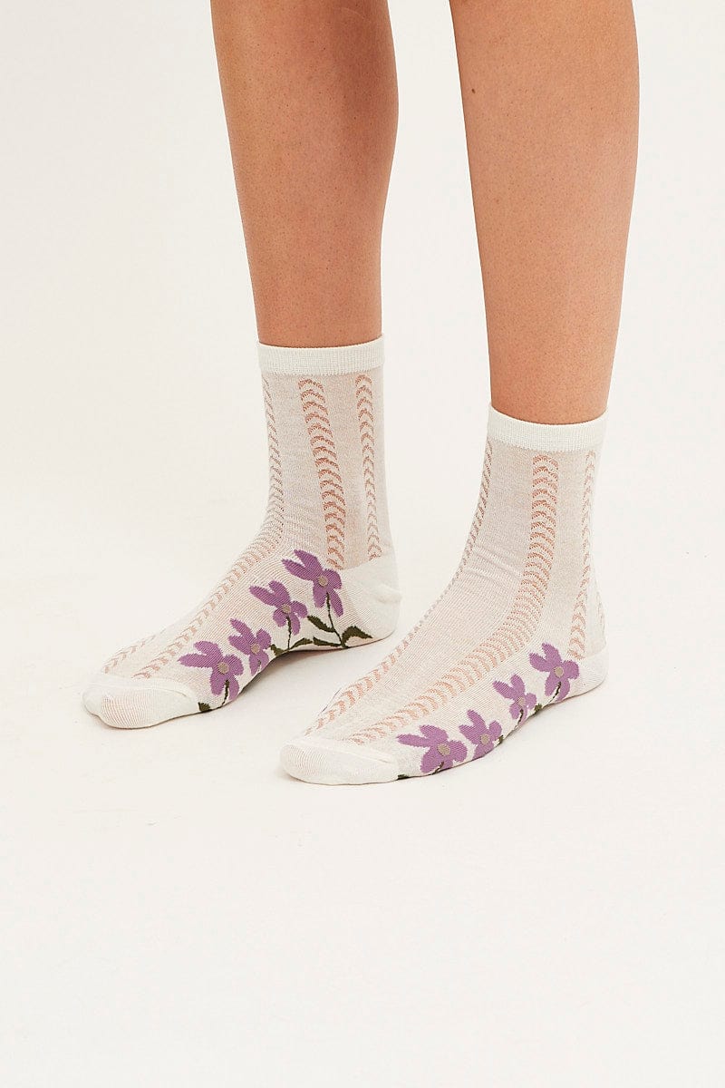HOSIERY Purple Print Socks for Women by Ally