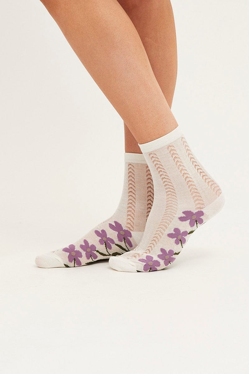 HOSIERY Purple Print Socks for Women by Ally