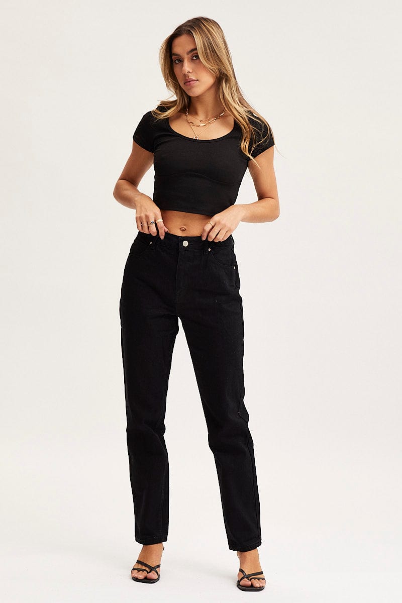 HW ANKLE SKINNY JEAN Black High Rise Mom Jeans for Women by Ally
