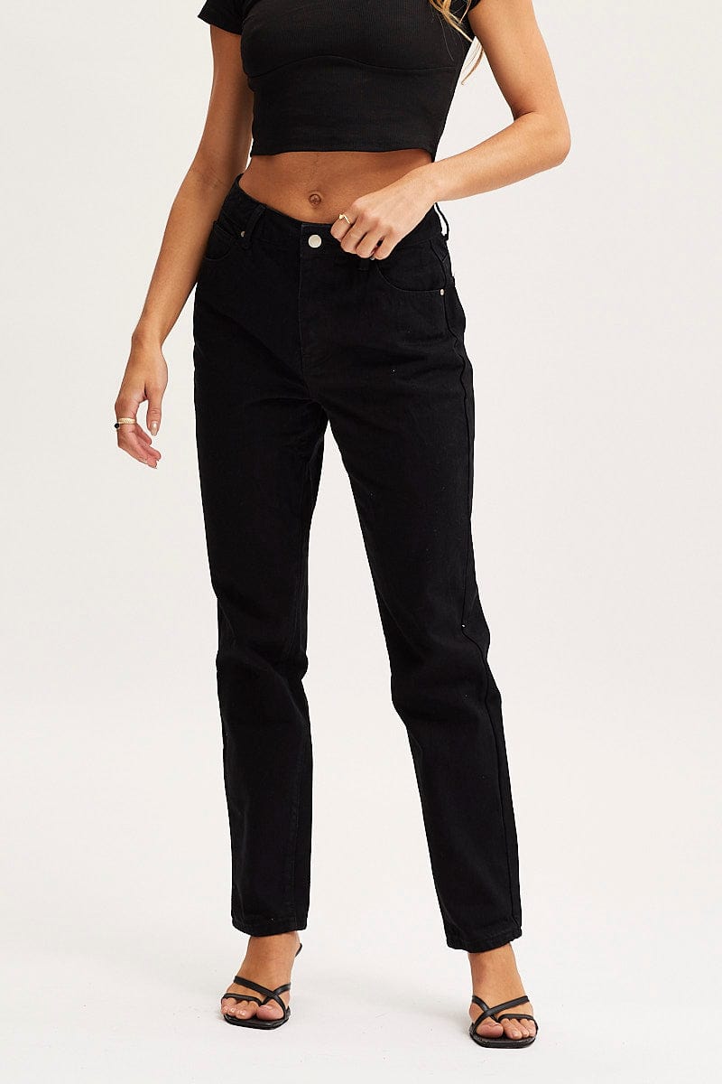 HW ANKLE SKINNY JEAN Black High Rise Mom Jeans for Women by Ally