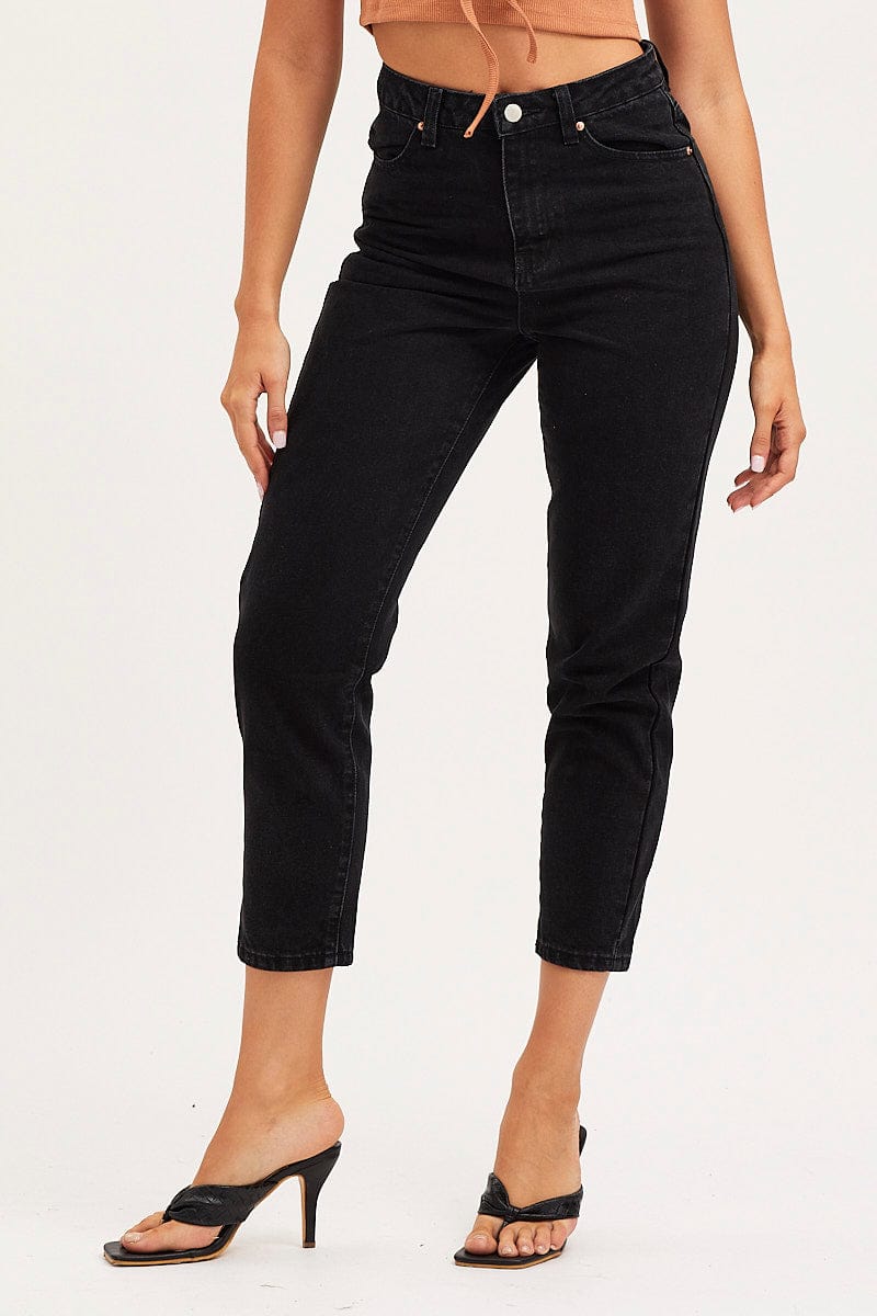 HW ANKLE SKINNY JEAN Black Mom Jeans High Rise for Women by Ally