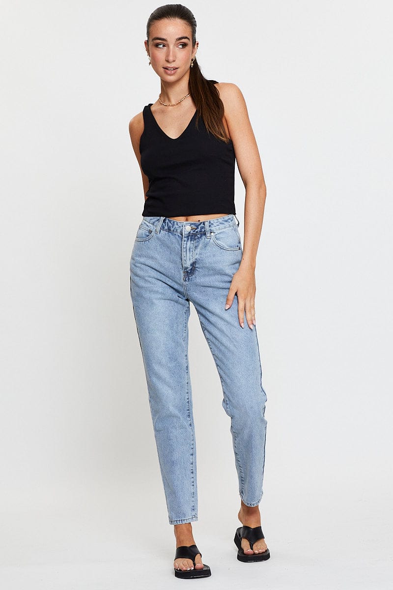 HW ANKLE SKINNY JEAN Blue High Rise Mom Jeans for Women by Ally
