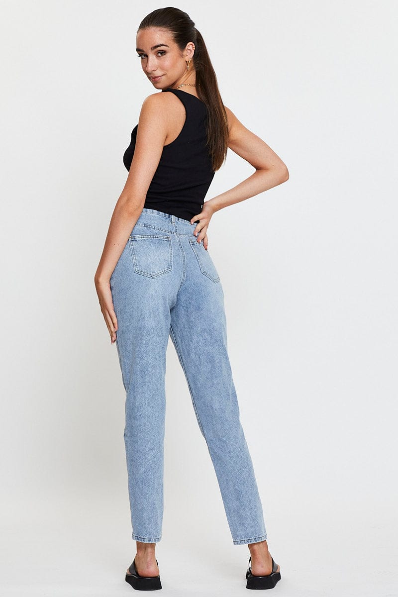 HW ANKLE SKINNY JEAN Blue High Rise Mom Jeans for Women by Ally