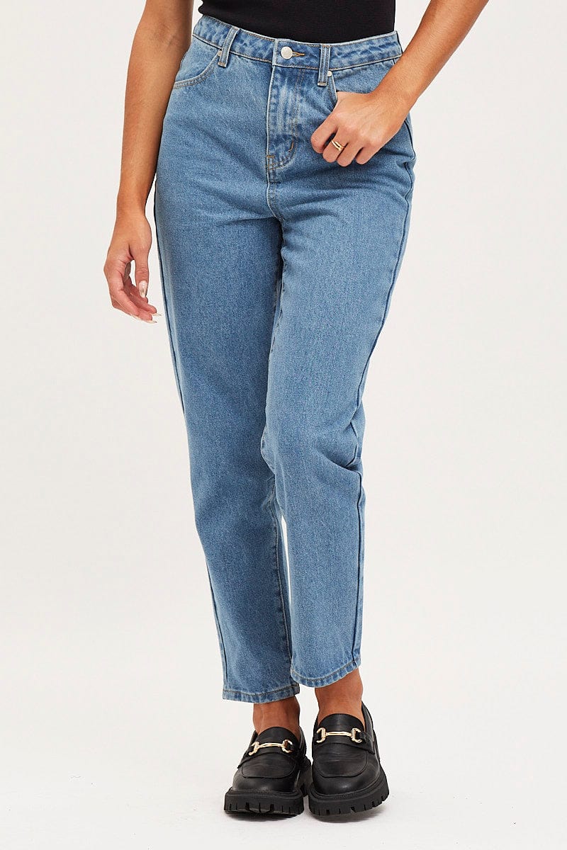 Women’s Blue Mom Jeans High Rise | Ally Fashion