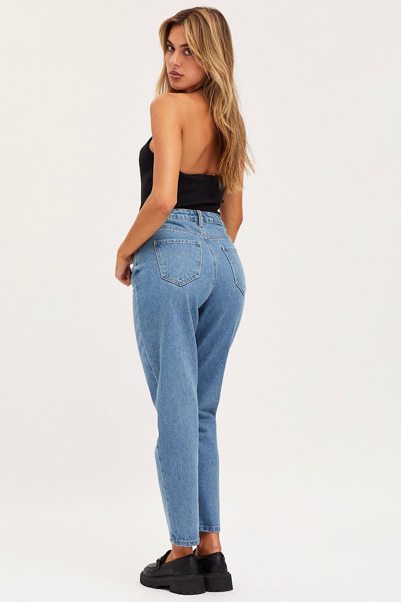 HW ANKLE SKINNY JEAN Blue Mom Jeans High Rise for Women by Ally