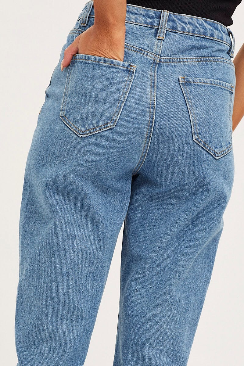 HW ANKLE SKINNY JEAN Blue Mom Jeans High Rise for Women by Ally